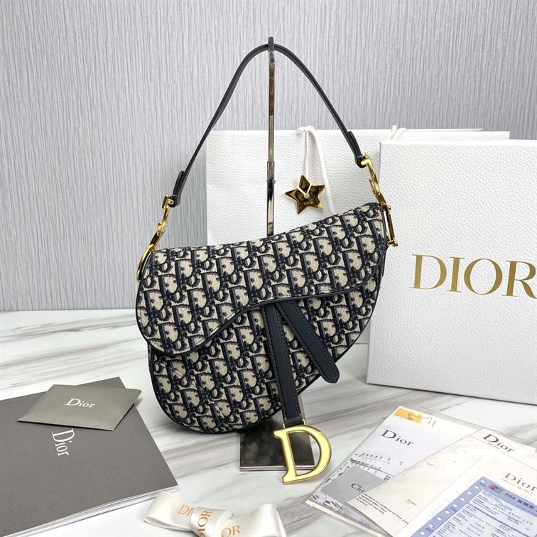 DIOR SADDLE BAG WITH STRAP BLUE DIOR OBLIQUE JACQUARD