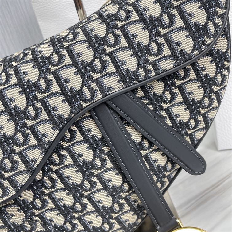 DIOR SADDLE BAG WITH STRAP BLUE DIOR OBLIQUE JACQUARD