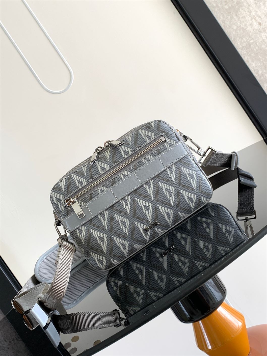 DIOR SAFARI BAG WITH STRAP GRAY CD DIAMOND CANVAS - DIO051