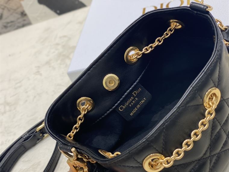 DIOR SMALL DIOR AMMI BAG BLACK SUPPLE MACROCANNAGE LAMBSKIN