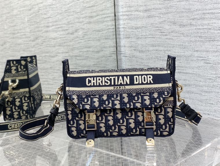DIOR SMALL DIORCAMP BAG BLUE DIOR OBLIQUE EMBROIDERY
