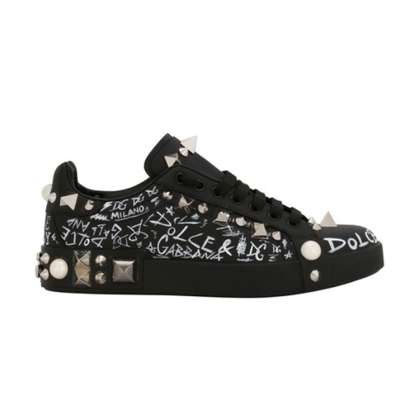 DOLCE & GABBANA CALFSKIN NAPPA PORTOFINO SNEAKERS WITH STUDS – DG018