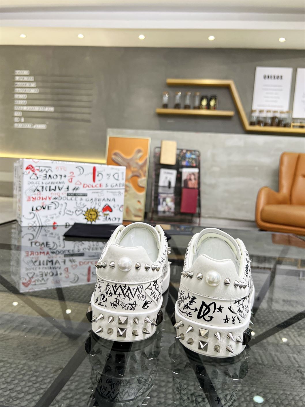 DOLCE & GABBANA CALFSKIN NAPPA PORTOFINO SNEAKERS WITH STUDS – DG019