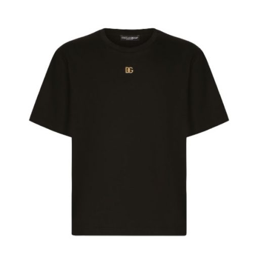 DOLCE &GABBANA COTTON T-SHIRT WITH METALLIC DG LOGO - DT015