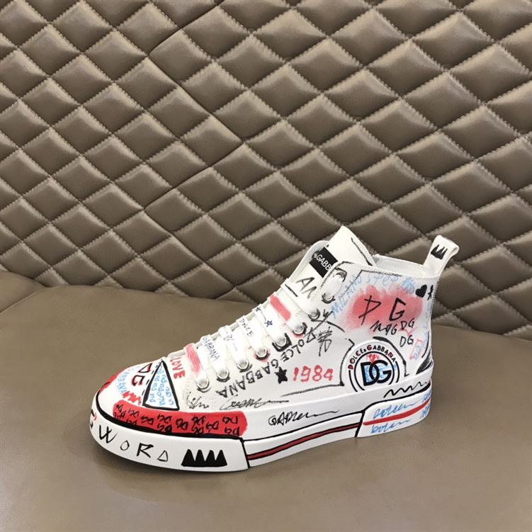 DOLCE & GABBANA HAND-PAINTED GRAFFITI CANVAS PORTOFINO LIGHT MID-TOP SNEAKERS – DG004