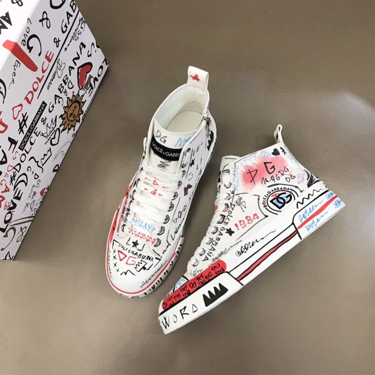 DOLCE & GABBANA HAND-PAINTED GRAFFITI CANVAS PORTOFINO LIGHT MID-TOP SNEAKERS – DG004