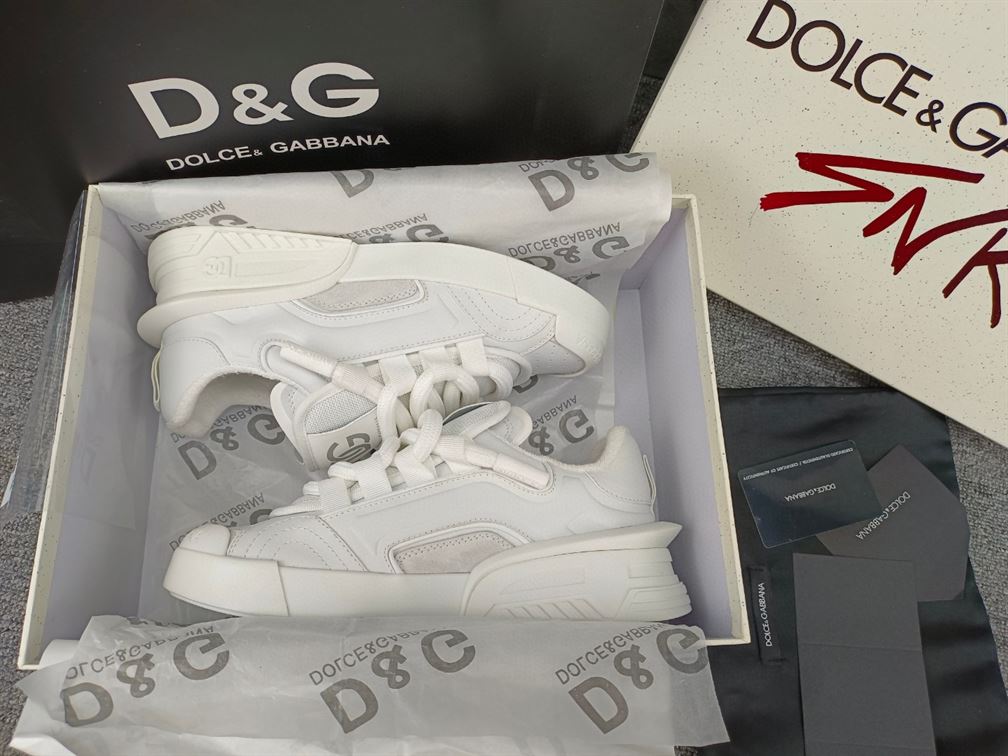 DOLCE & GABBANA MIXED-MATERIAL PORTOFINO SNEAKERS IN WHITE – DG036