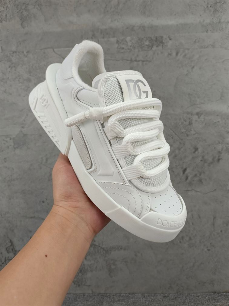 DOLCE & GABBANA MIXED-MATERIAL PORTOFINO SNEAKERS IN WHITE – DG036