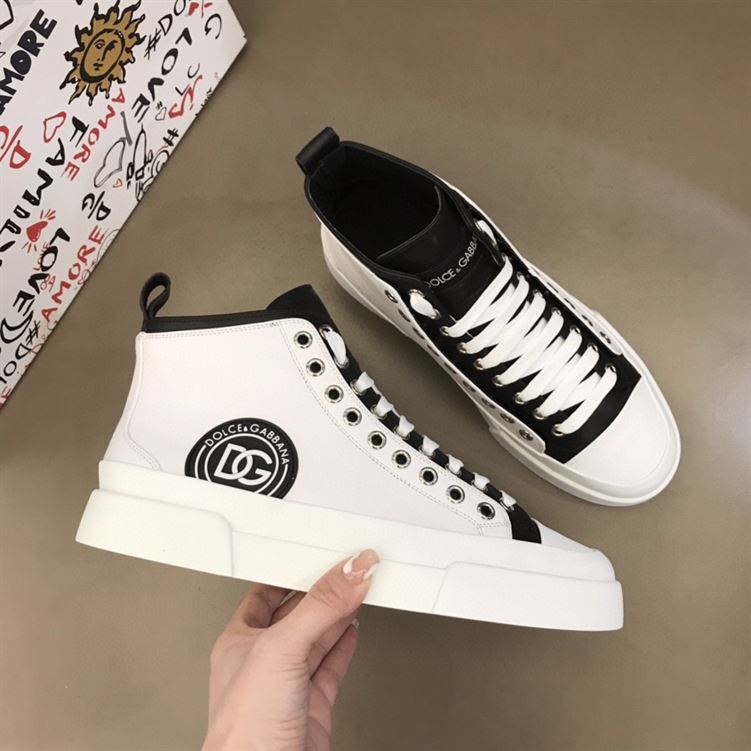 DOLCE & GABBANA QUILTED TWO-TONE NYLON PORTOFINO LIGHT MID-TOP SNEAKERS IN WHITE – DG015