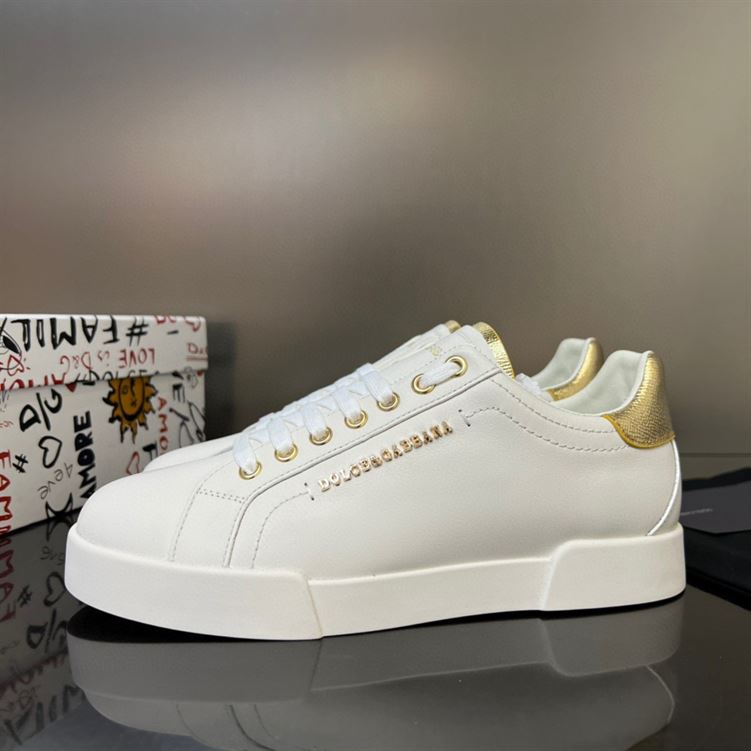 DOLCE & GABBANA WHITE AND GOLD PORTOFINO SNEAKERS – DG035