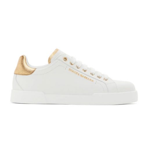 DOLCE & GABBANA WHITE AND GOLD PORTOFINO SNEAKERS – DG035