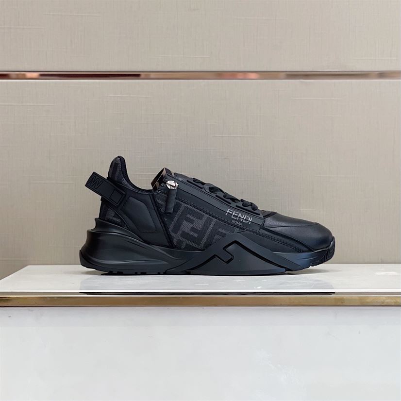 FENDI FLOW BLACK LEATHER LOW TOPS - FDS017