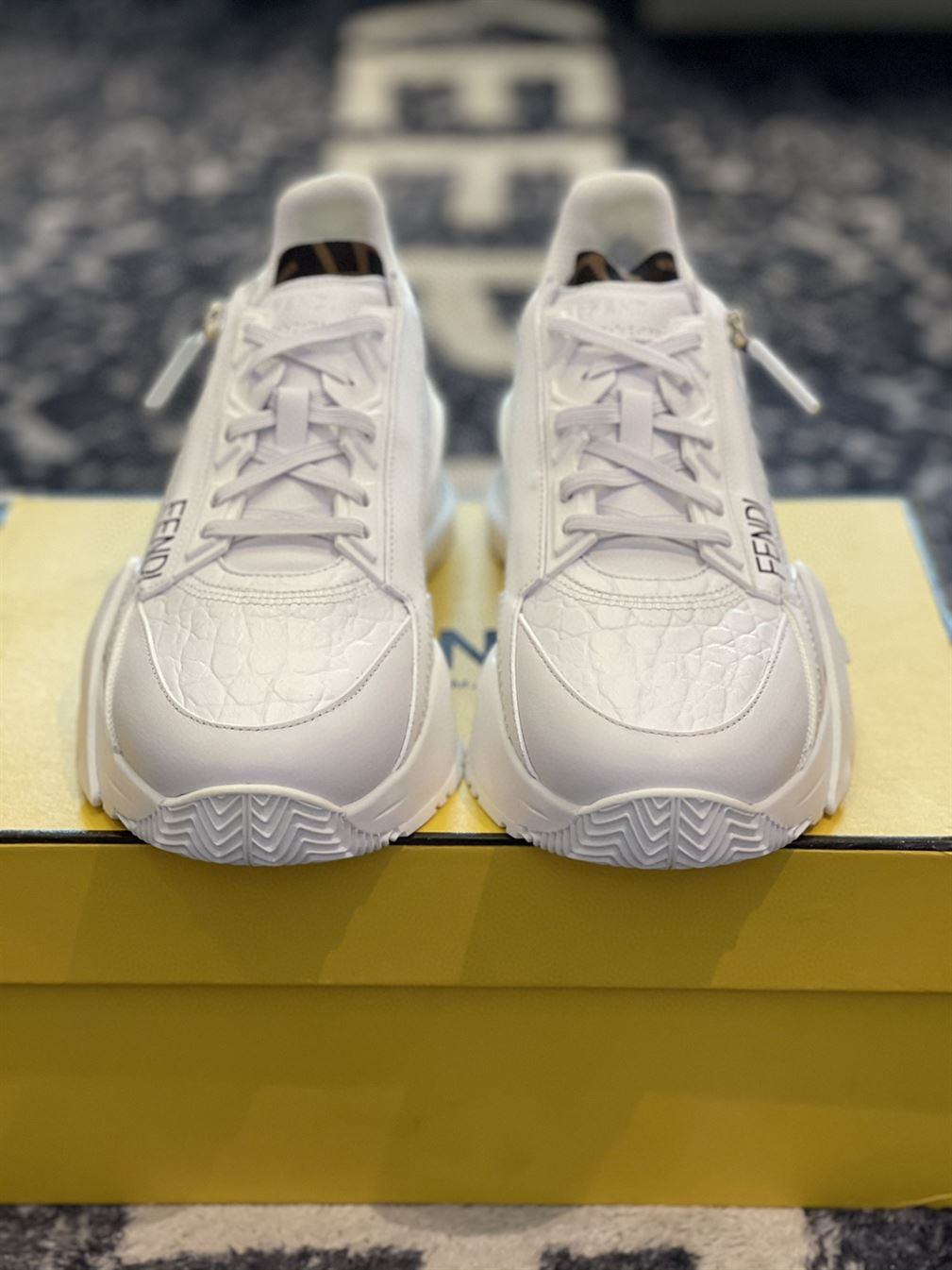 FENDI FLOW WHITE CAIMAN LOW TOPS - FDS012