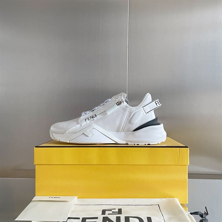 FENDI FLOW WHITE LEATHER LOW TOPS - FDS015
