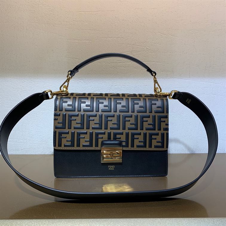 FENDI KAN I BLACK LEATHER BAG