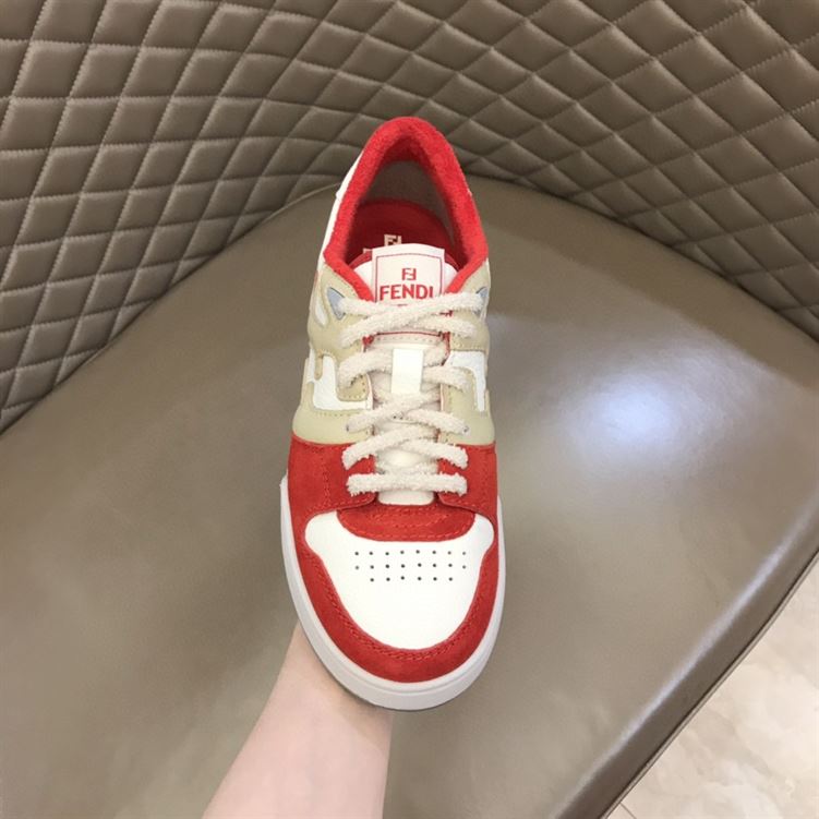 FENDI MATCH RED LEATHER LOW-TOPS SNEAKERS - FDS001