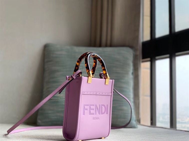 FENDI MINI SUNSHINE SHOPPER LILAC LEATHER MINI BAG