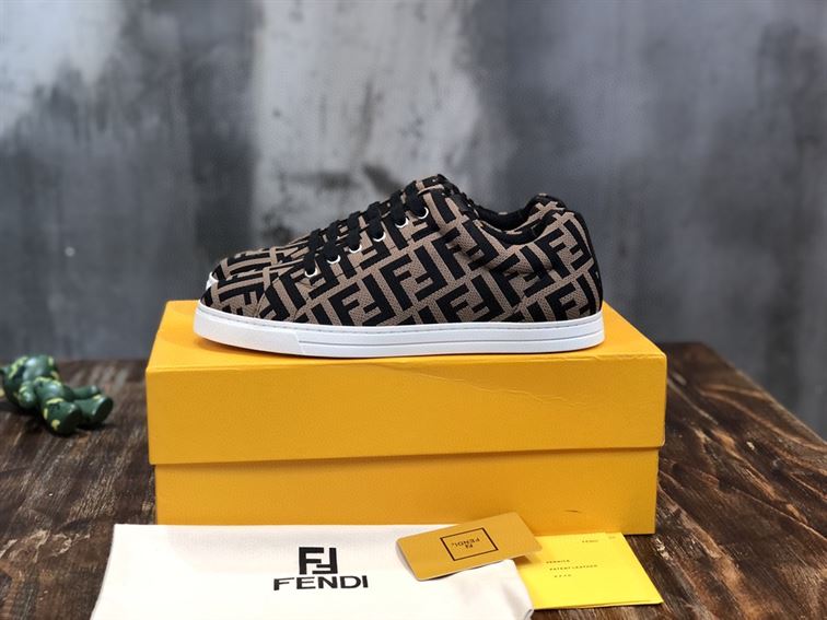 FENDI SNEAKERS BROWN FABRIC LOW-TOPS - FDS007