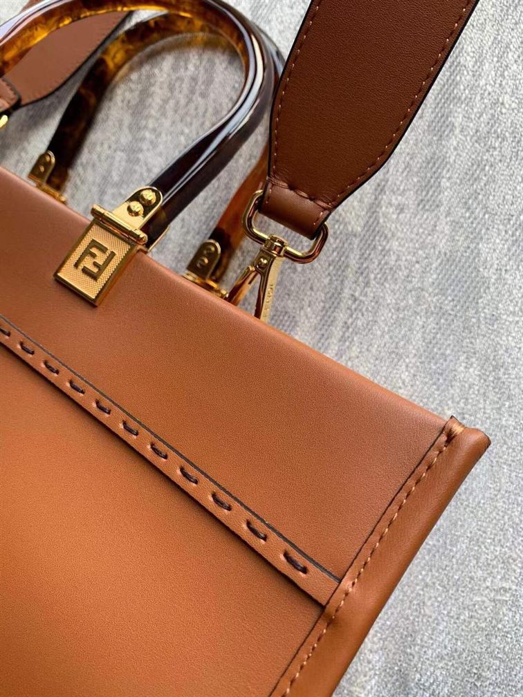 FENDI SUNSHINE MEDIUM BROWN LEATHER SHOPPER