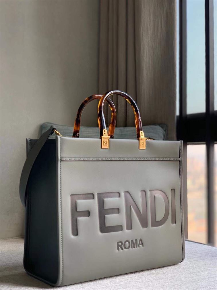 FENDI SUNSHINE MEDIUM GREY LEATHER SHOPPER