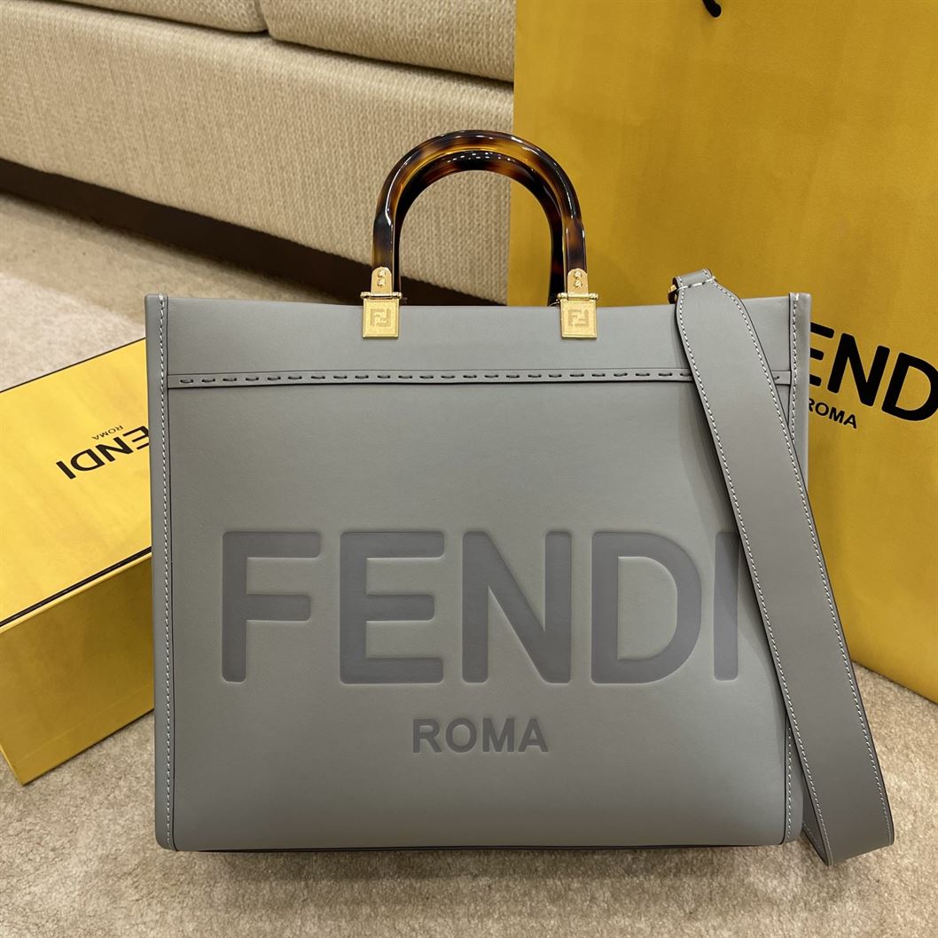 FENDI SUNSHINE MEDIUM GREY LEATHER SHOPPER BAG