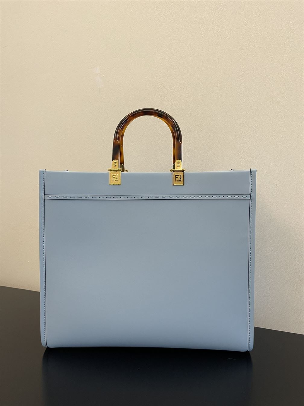 FENDI SUNSHINE MEDIUM LIGHT BLUE LEATHER SHOPPER