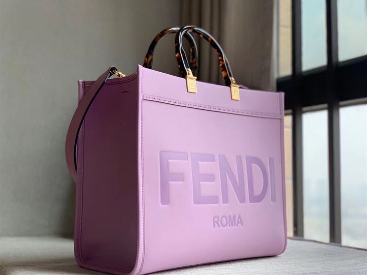 FENDI SUNSHINE MEDIUM LILAC LEATHER SHOPPER