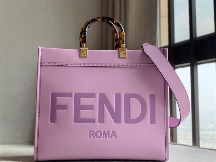 FENDI SUNSHINE MEDIUM LILAC LEATHER SHOPPER