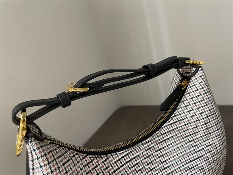 FENDIGRAPHY SMALL BROWN HOUNDSTOOTH WOOL BAG