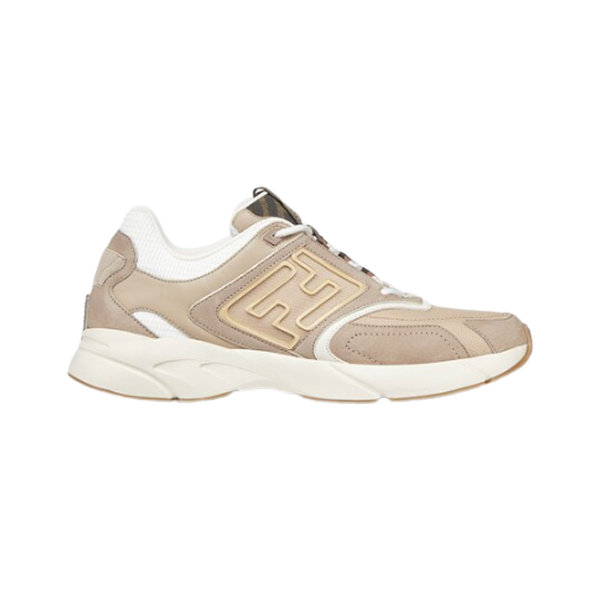 FENDY FASTER TRAINERS BEIGE NUBUCK LEATHER LOW TOPS - FDS020