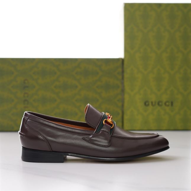 GUCCI BRIXTON WEB LOAFER IN LEATHER WITH HORSEBIT - GL009