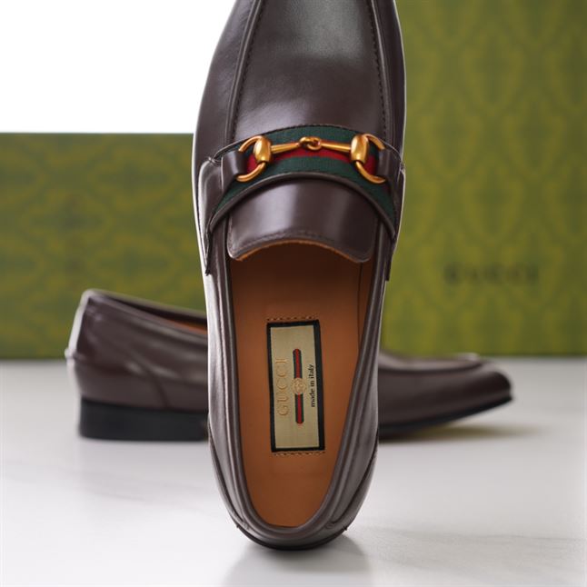 GUCCI BRIXTON WEB LOAFER IN LEATHER WITH HORSEBIT - GL009