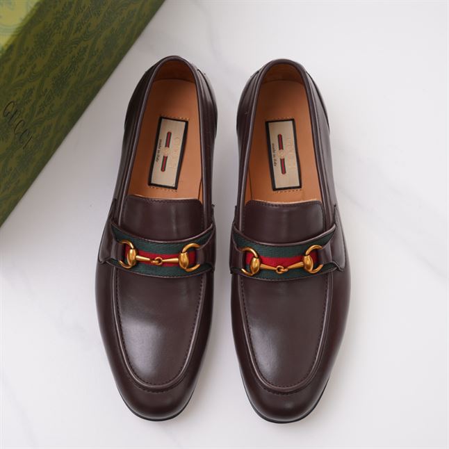 GUCCI BRIXTON WEB LOAFER IN LEATHER WITH HORSEBIT - GL009