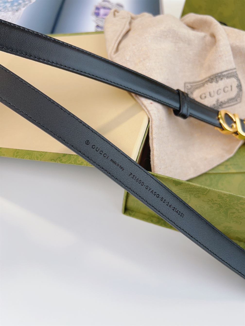 GUCCI BUCKLE THIN BELT BLACK LEATHER - GB024