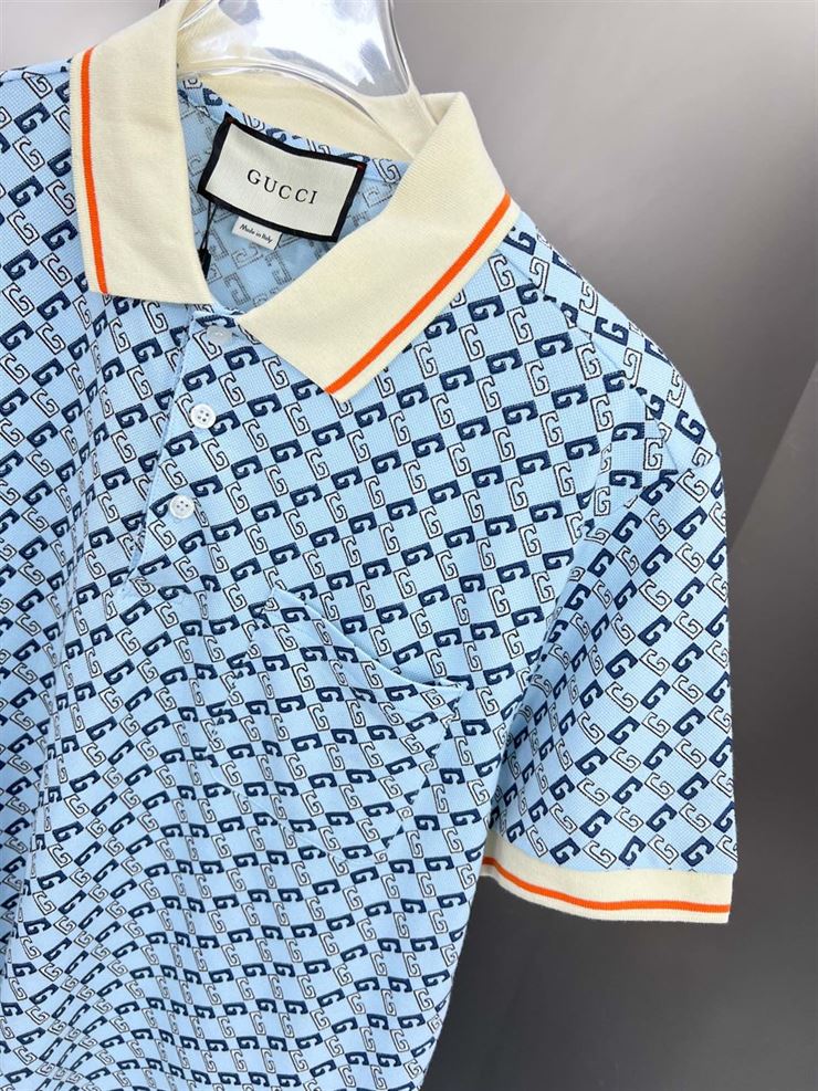 GUCCI GEOMETRIC G COTTON PIQUET POLO SHIRT - GGS043