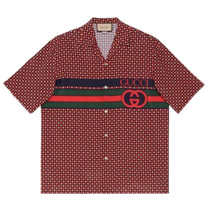 GUCCI GEOMETRIC HOUNDSTOOTH PRINT BOWLING SHIRT - GGS026