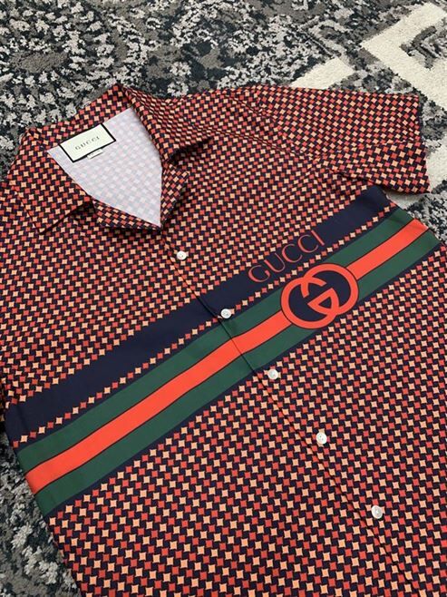 GUCCI GEOMETRIC HOUNDSTOOTH PRINT BOWLING SHIRT - GGS026
