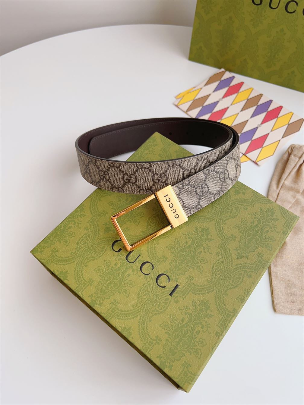 GUCCI GG BELT WITH RECTANGULAR BUCKLE - GB045