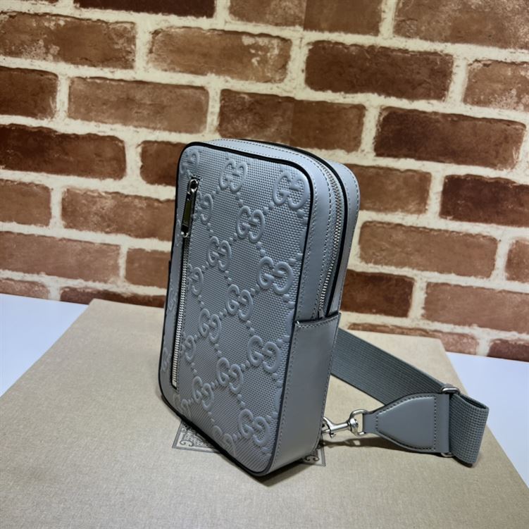 GUCCI GG EMBOSSED SLING BACKPACK GREY LEATHER - BG019
