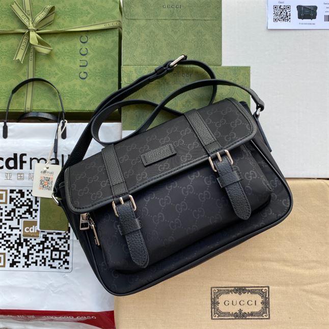 GUCCI GG GUCCISSIMA BLACK NYLON MESSENGER BAG - BG049