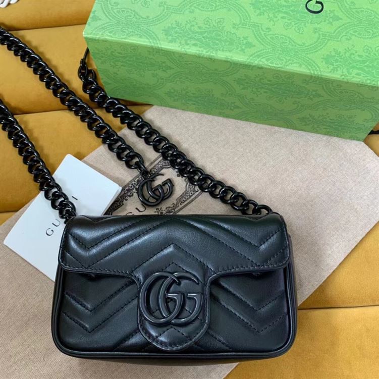 GUCCI GG MARMONT BELT BAG IN BLACK LEATHER