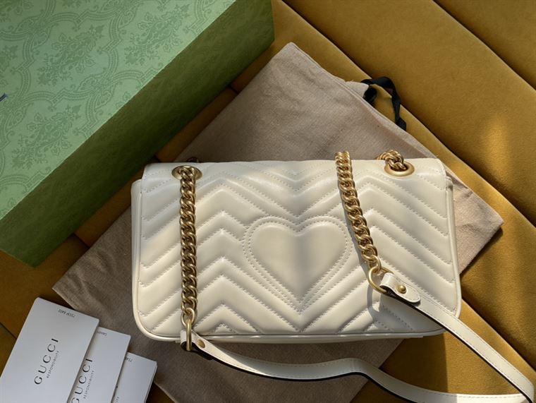 GUCCI GG MARMONT SMALL SHOULDER BAG IN WHITE LEATHER
