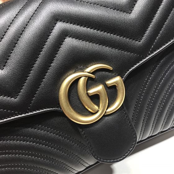 GUCCI GG MARMONT SMALL TOP HANDLE BAG IN BLACK LEATHER
