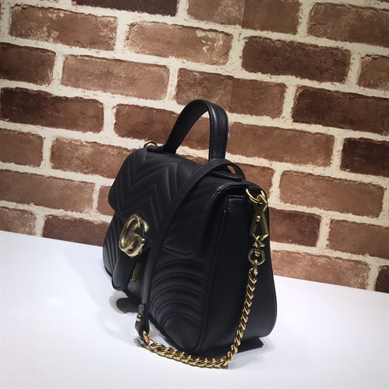 GUCCI GG MARMONT SMALL TOP HANDLE BAG IN BLACK LEATHER