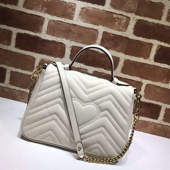 GUCCI GG MARMONT SMALL TOP HANDLE BAG IN WHITE LEATHER