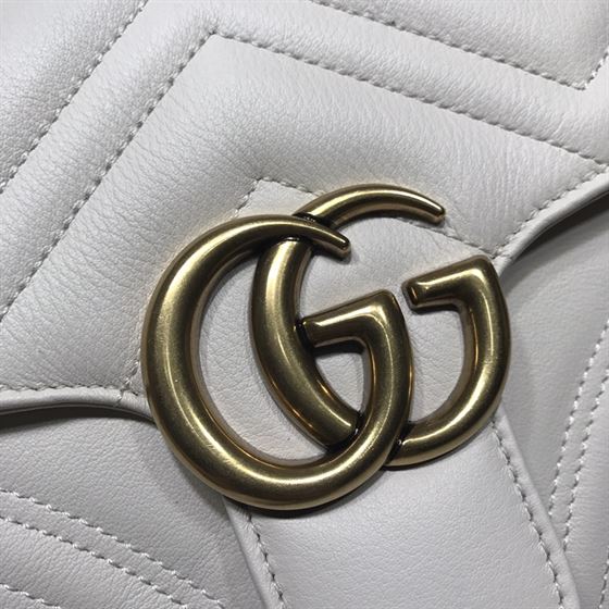GUCCI GG MARMONT SMALL TOP HANDLE BAG IN WHITE LEATHER