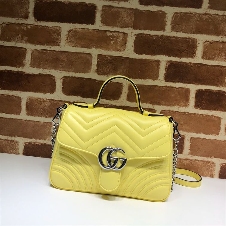GUCCI GG MARMONT SMALL TOP HANDLE BAG IN YELOW
