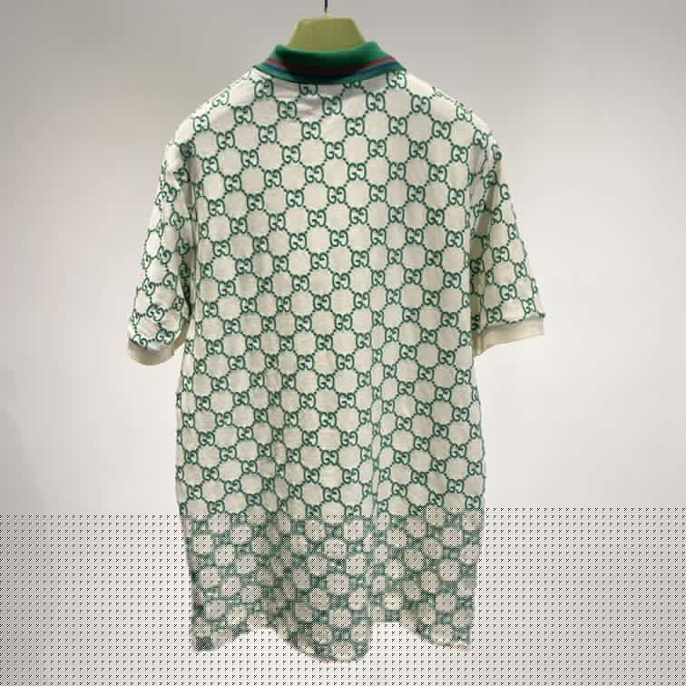 GUCCI GG STRETCH COTTON POLO IN OFF-WHITE AND GREEN - GGS007