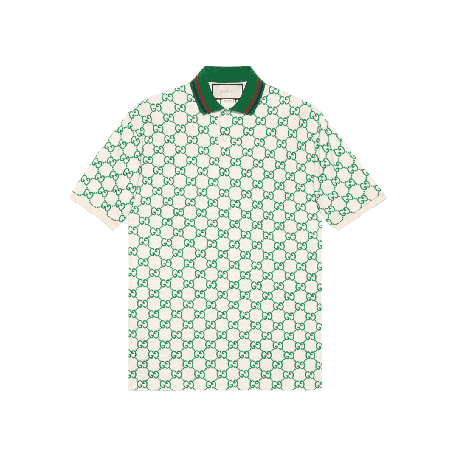 GUCCI GG STRETCH COTTON POLO IN OFF-WHITE AND GREEN - GGS007