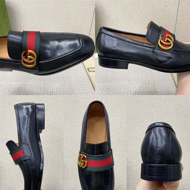 GUCCI GG WEB BLACK LEATHER LOAFER - GL051